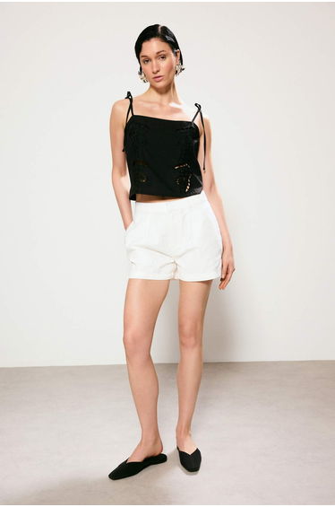 White TENCEL™ Blended Mini Denim Shorts