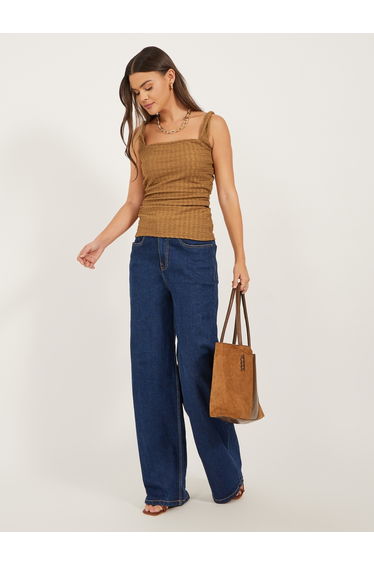 Textured Ruched Strappy Fitted Tank T-Shirt