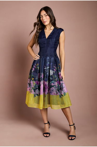Burnout Organza Drop Waist Midi Dress