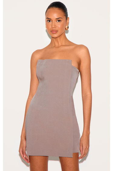 Mushroom Woven Panel Detail Bandeau Mini Dress