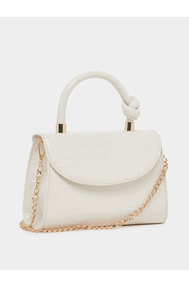 Cream Croc Textured Bag with Chain Strap