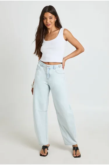 High Waist Loose Fit Barrel Jean - bleached blue