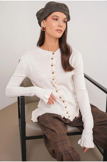 MIXRAY Frilly Ribbed Knit Cardigan