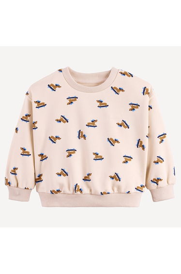 Dog Print Sweatshirt with Crew Neck