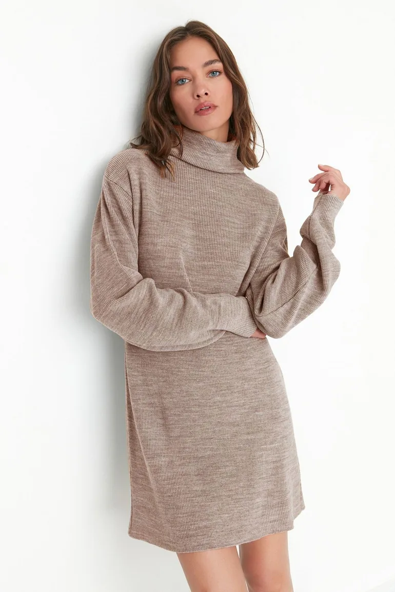 knitwear mini dress Buttermilk Knitted Long Sleeve Backless 40% acrylic Knitted Frill Mini Dress -