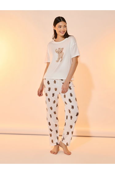 Bear Print Short Sleeves T-Shirt and Pyjama Set