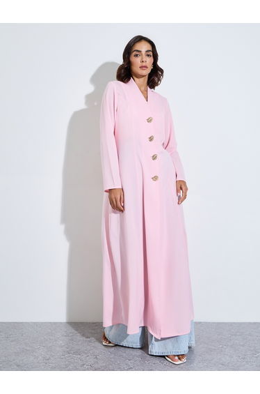 five gold button closed front abaya