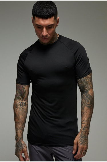 Tall Man Active Lightweight Essentials Gym Muscle Fit Raglan T-shirt - black