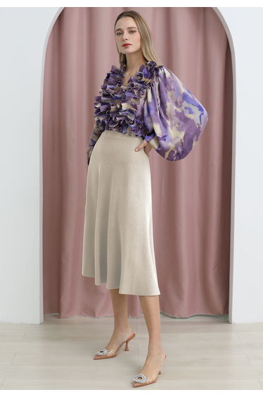 Solid Color A-Line Knit Midi Skirt in Ivory
