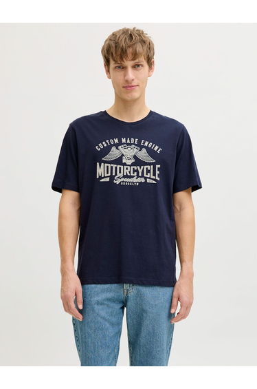 Navy Blue Round Neck Cotton T-Shirt