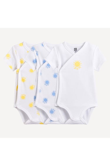 Pack of 3 Newborn Sun Print Cotton Short Sleeve Bodysuits