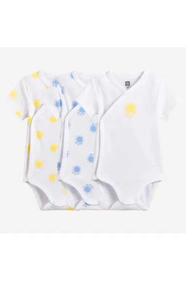 Pack of 3 Newborn Sun Print Cotton Short Sleeve Bodysuits