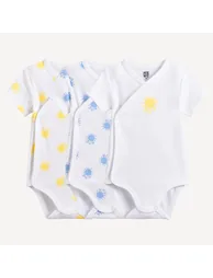 Pack of 3 Newborn Sun Print Cotton Short Sleeve Bodysuits