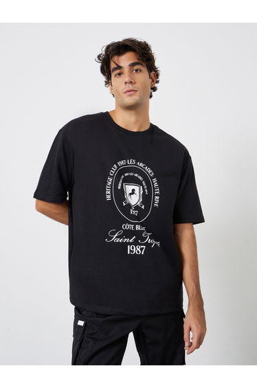 Men Black Graphic Print Oversized T-Shirt