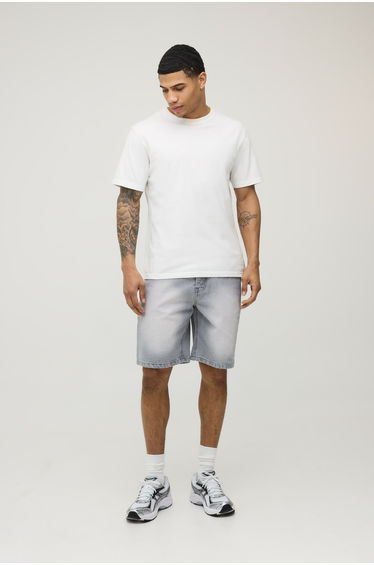 Basic Relaxed Fit Denim Shorts - light grey