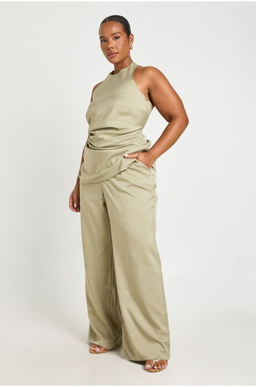 Plus Marl Mid Rise Tailored Trouser - green