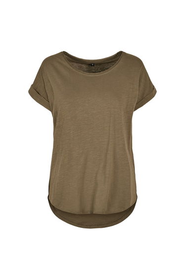 Womens/Ladies Long Slub T-Shirt - Olive