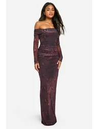 Mesh Snake Print Off Shoulder Maxi Dress - snake - 2