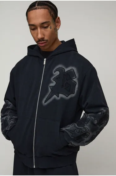 هودي بوهو مان أسود بأكمام طويلة