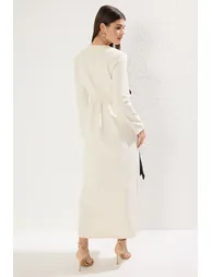 Cream Tie Detail Woven Fabric Dress - 3