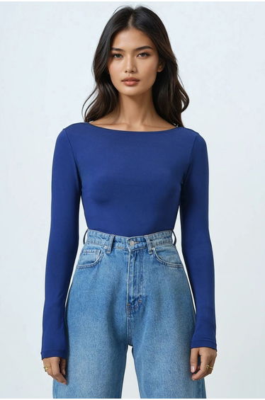 Women's navy boat neck basic blouse