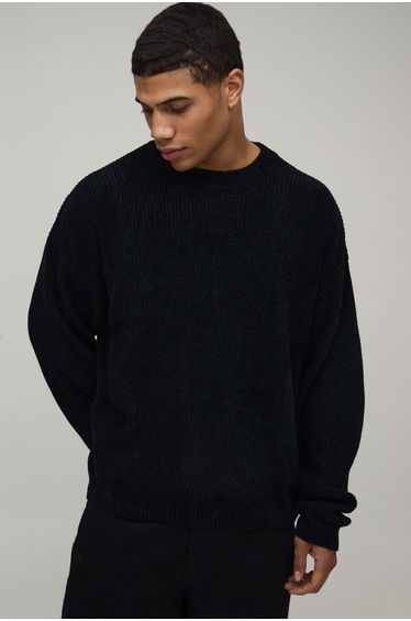 Oversized Boxy Chenille Knitted Jumper - black