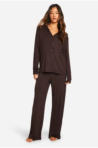 Tall Long Sleeve Pyjama Set - chocolate