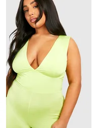Plus Slinky Plunge Wide Leg Jumpsuit - lime - 3