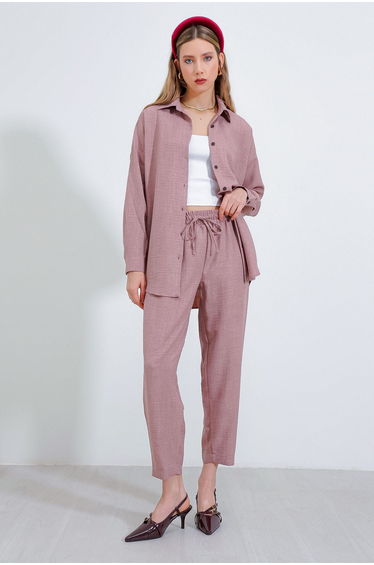 Women's Pale Pink Oversize Linen Bottom Top Set