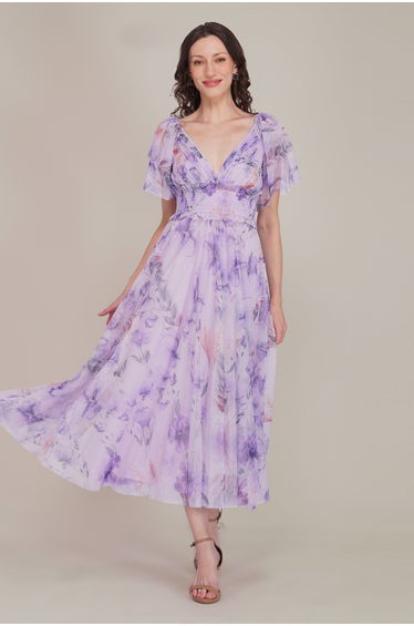 Shelby Tulle Maxi Dress in Lilac Floral