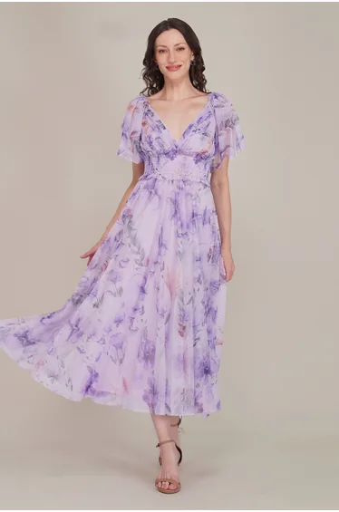 Shelby Tulle Maxi Dress in Lilac Floral