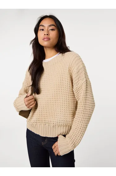 سترة بينك فانيلا بيج محبوك بأكمام طويلة