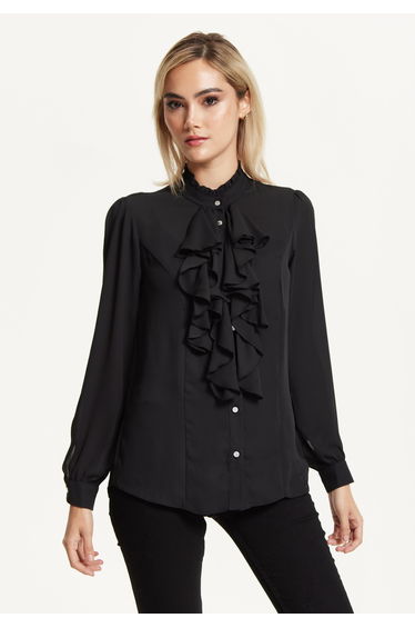Black Ruffle Front Blouse