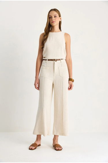 LUCCI High Waist Wide Leg Ankle-Length Pants with Belt
