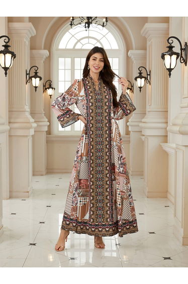 Women Printed V-Neck A-Line Jalabiya