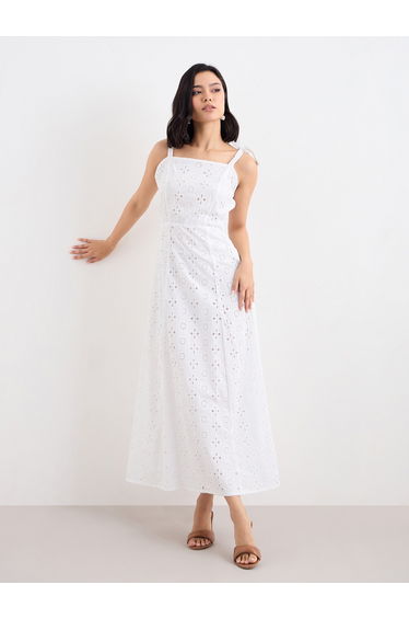Women Schiffli Cotton Maxi Dress