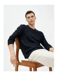 Knitwear Sweater Diamond Pattern Long Sleeved Crew Neck - 4