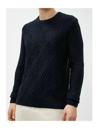 Knitwear Sweater Diamond Pattern Long Sleeved Crew Neck - 3
