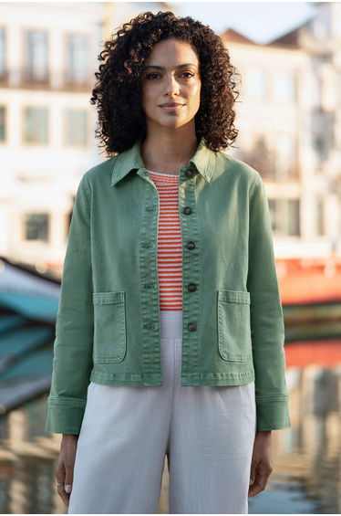 Yumi Green Canvas Jacket With Patch Pockets