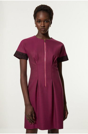 Tall Tailored Twill Lace Mix Zip Front Mini Dress