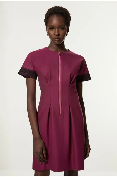 Tall Tailored Twill Lace Mix Zip Front Mini Dress