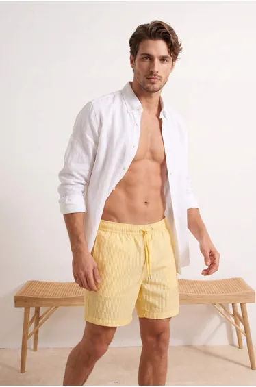 Yellow Regular Standard Swimsuit Sea Shorts