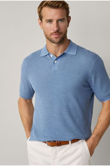 Knit Stitch Ss Polo Sky Blue