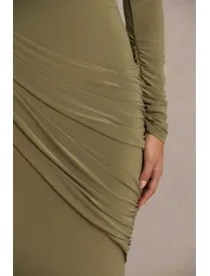 فستان ماكسي مزموم بياقة غير متناظرة - أخضر - 5