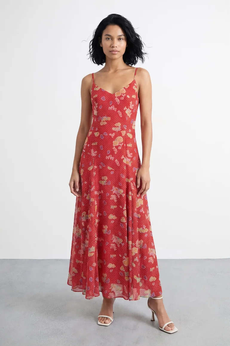 Floral and Spot Print Cowl Back Maxi Slip Dress