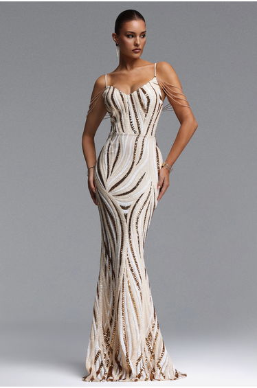 Gemma Chic Contour V Neck Sequin Stripe Maxi Dress
