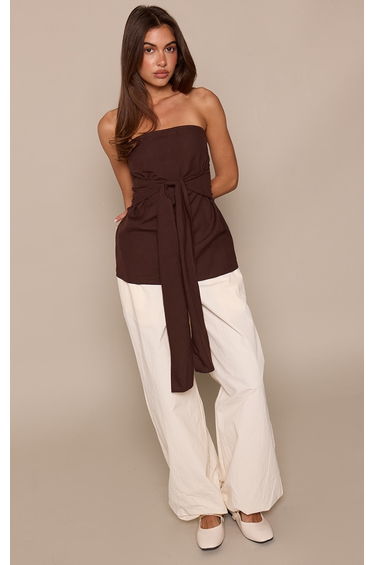Chocolate Linen Tie Front Bandeau