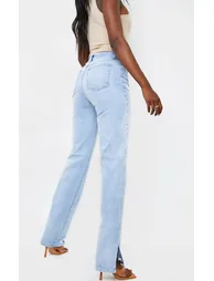 Tall Light Blue Wash Distressed Split Hem Straight Leg Jeans - 2