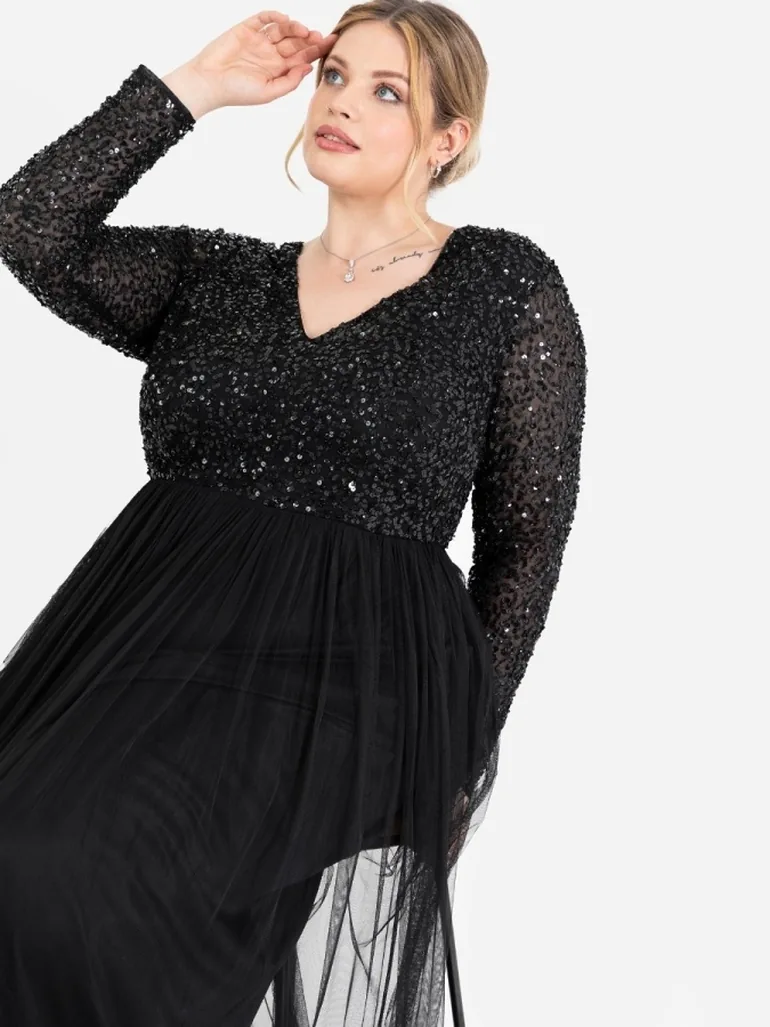black midi long dress BLACK LONG SLEEVE Midi Dress main image 1