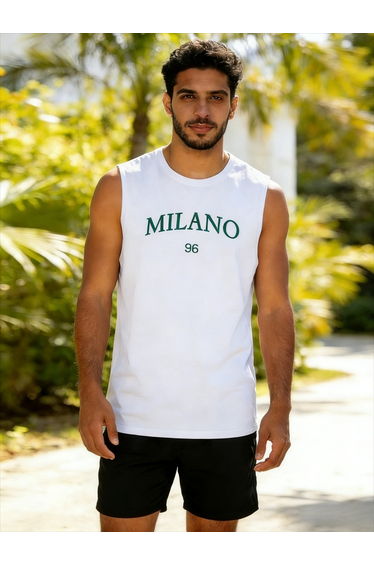 Men White Text Print Round Neck Tank and Shorts Co-Ords